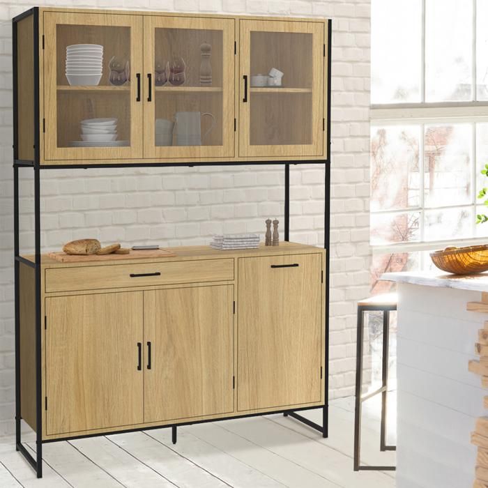 IDMARKET Buffet de cuisine vitré 120 CM DETROIT meuble vaisselier 6 portes design industriel + tiroir IDMARKET Buffet de cuisine vitré 120 CM DETROIT meuble vaisselier 6 portes design industriel + tiroir