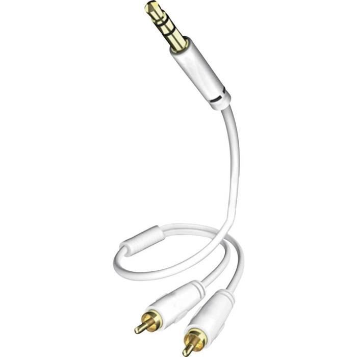 Câble audio Inakustik 0031000075 [2x Cinch-RCA mâle - 1x Jack mâle 3.5 mm] 0.75 m blanc contacts dorés