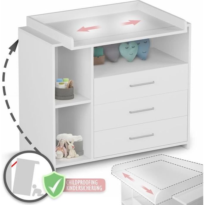 Infantastic® Commode à Langer - 3 Tiroirs et 3 Compartiments Ouverts,  113x53x101.6 cm, Blanc - Table, Plan à Langer, pour Bébé - Cdiscount  Puériculture & Eveil bébé