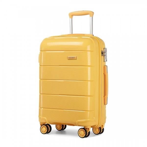 kono bagage de cabine valise rigide en polypropylène valise de voyage léger 4 roulettes avec serrure tsa (jaune, s (55cm - 38l))