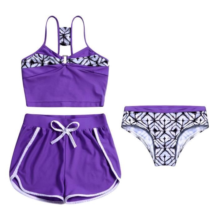 Maillot De Bain 2 Pièces Sirène Pour Fille - Haut Tankini Et Shorty - Motif écailles - Tailles 2 à 16 Ans - Pour Plage, Piscine