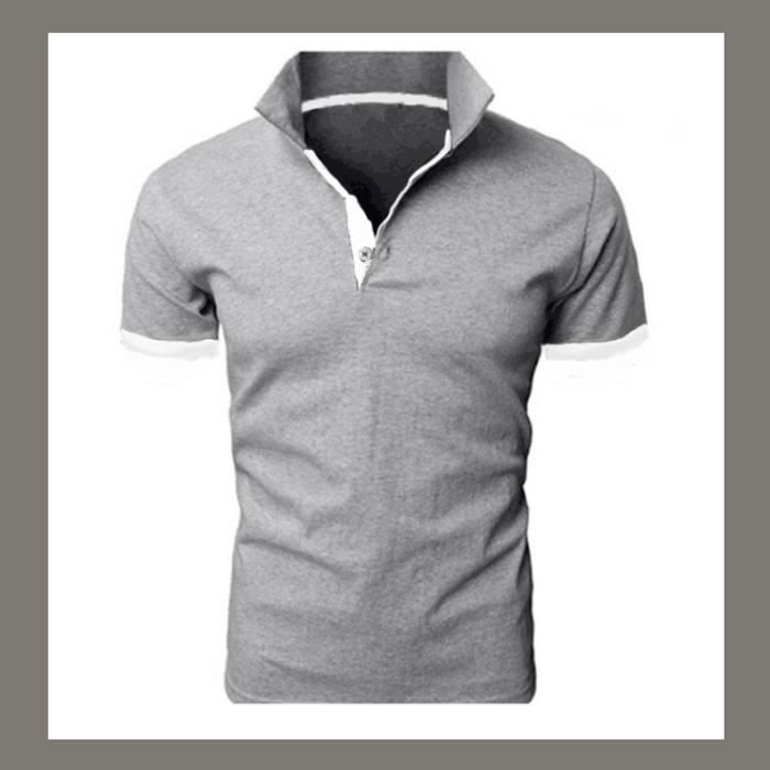 Homme Polo Shirt Manches Courtes Tennis Golf Poloshirt d'Eté Sport Stretch T-Shirt Blanc Gris clair