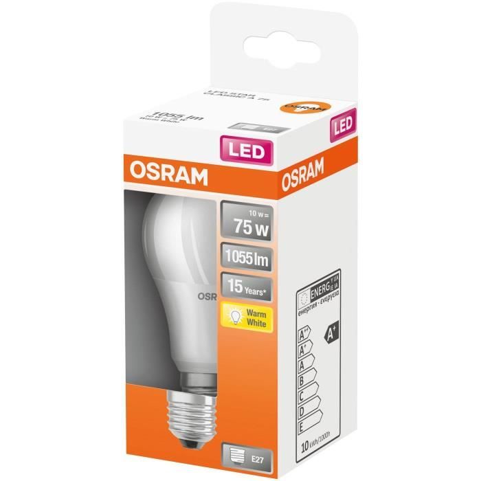 OSRAM Ampoule LED Standard dépolie avec radiateur 10W=75 E27 chaud