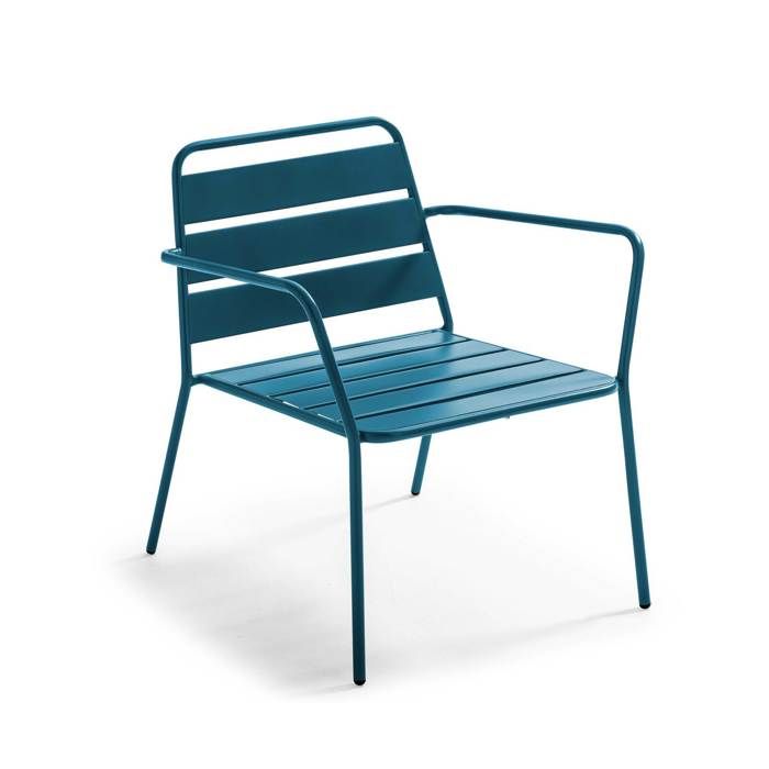 Fauteuil bas de jardin en métal bleu pacific Palavas Oviala
