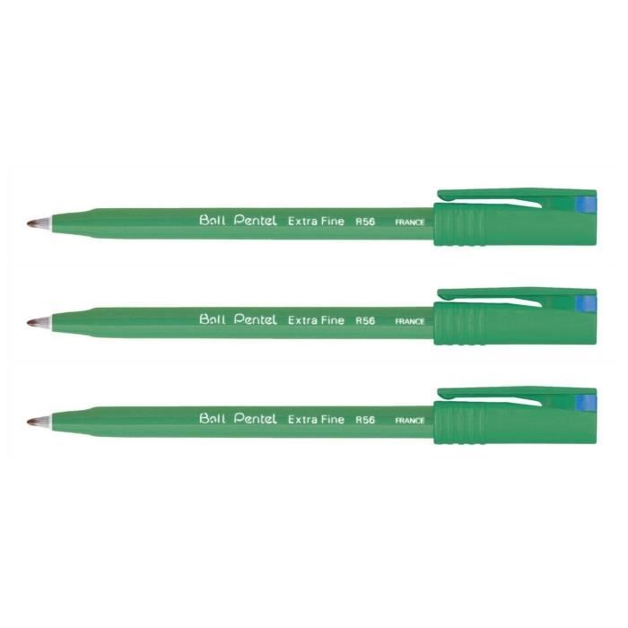 Set 3 Penne A Sfera Pentel R56 – Punta Fine 0,3 Mm, Inchiostro Nero, Corpo Verde
