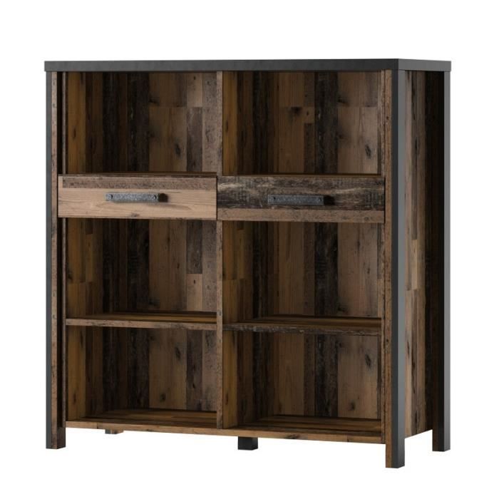 Bahut - MEUBLORAMA - WINDSOR - Gris anthracite - Chêne foncé - 110cm - 2 tiroirs