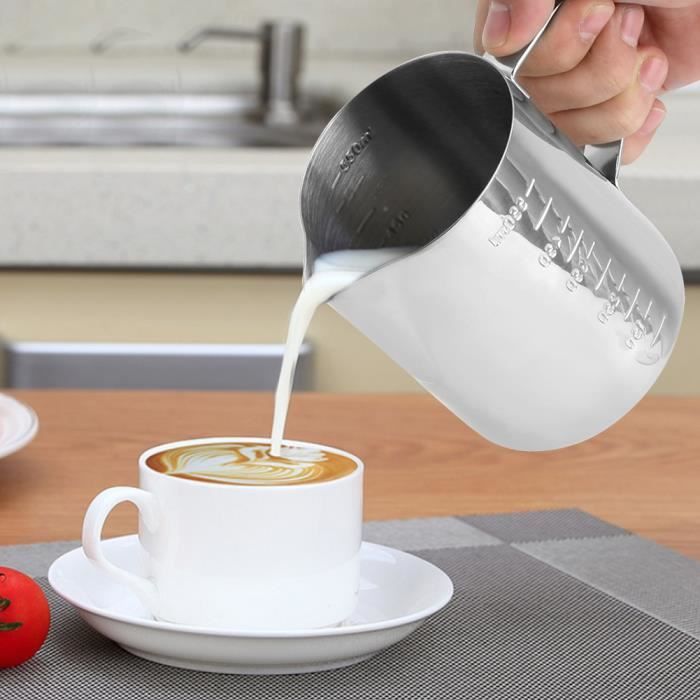 Pichet à Lait Avec Thermomètre QLESHINING 600ml - Acier Inoxydable 304 - Pour Mousser Le Lait Et Café