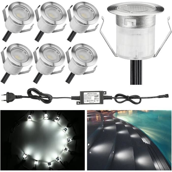 10 Spots LED Encastrables Extérieur Ø30mm - IP67 - 12V - Bleu - Pour Escaliers, Allées