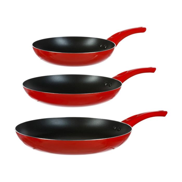 Secret de Gourmet - Lot de 3 poêles en aluminium D, 28 x H, 4,5 cm Rouge
