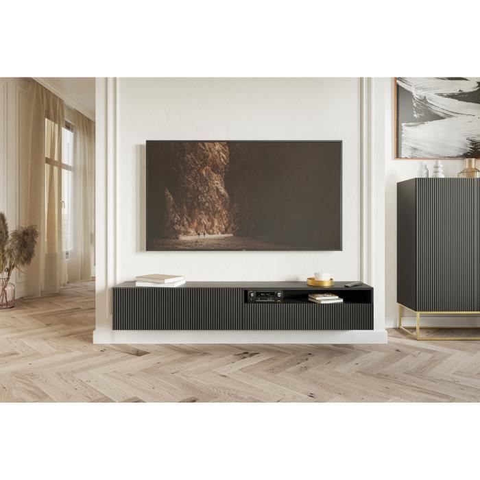 Meuble Tv avec niche - Noir - Veldio - 175 cm