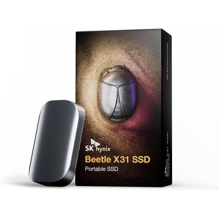 SSD Externe SK Hynix Beetle X31 1To - USB-C 1050 Mo/s - Avec Coque Silicone - Champagne Gold