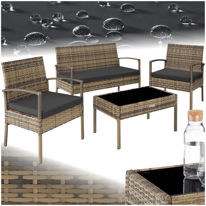 No 2 ensembles pour changer le revêtement 403224 vis en acier inoxydable Grey coussins TecTake Lot de 2 chaises de jardin en rotin synthétique 