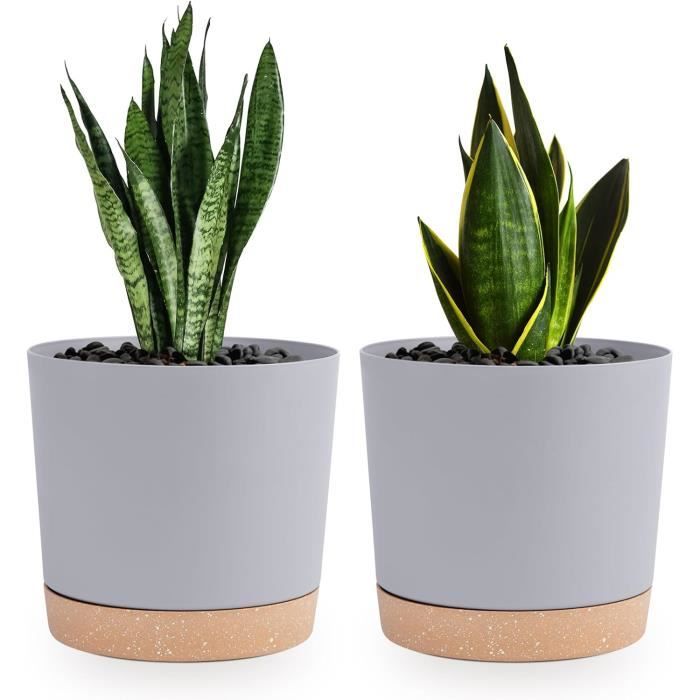 Tymarow Lot De 2 Pots De Fleurs Avec Soucoupe - Ø 20 Cm Graphite, Design Moderne Rainuré Intérieur & Extérieur