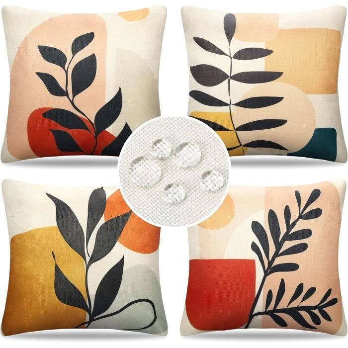 4 Housses De Coussin 50x50cm YCOLL - Motif Géométrique - Lin Mélangé - Pour Canapé, Salon, Extérieur