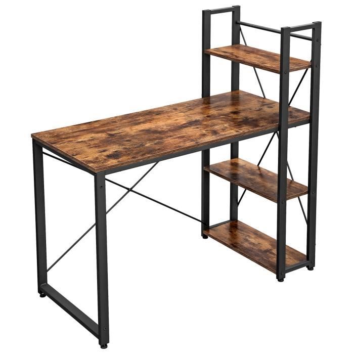 Bureau Bibliothèque VASAGLE - Étagères à Gauche ou à Droite - Style Industriel - Marron Rustique et Noir