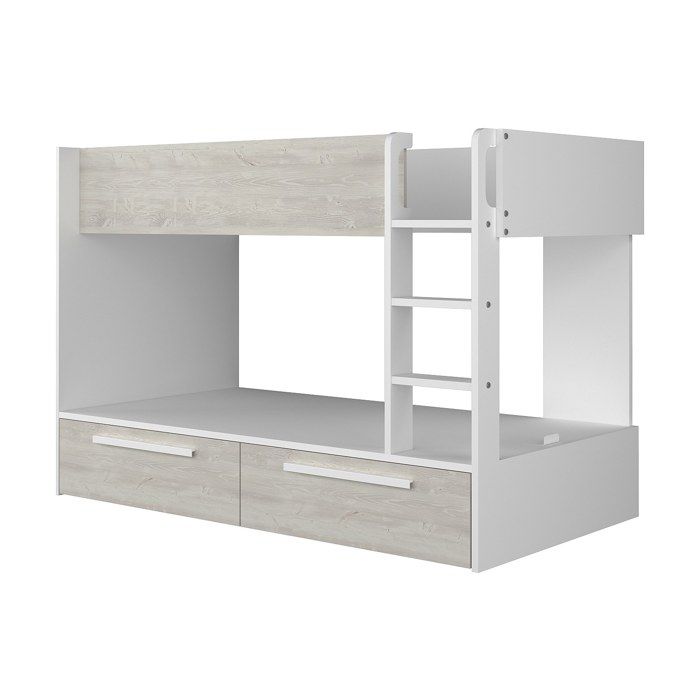 Lits superposés 2 x 90 x 200 cm - 2 tiroirs - Blanc et naturel - TINOLI Lits superposés 2 x 90 x 200 cm - 2 tiroirs - Blanc et naturel - TINOLI