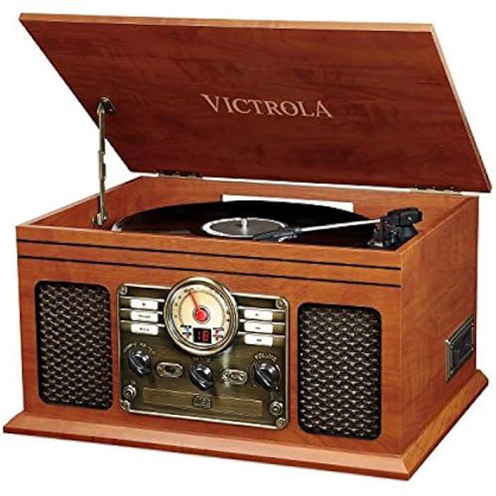 Victrola Plaza Chaine Stéréo 4-in-1 Platine Vinyle Bluetooth en Cuir