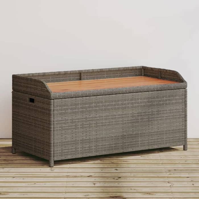 Banc de rangement - Gris - Résine tressée - Bois dacacia - 2 personnes - Extérieur