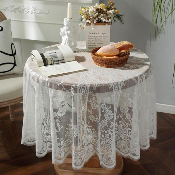 Nappe Ronde Blanche - Lot de 6 - 228cm - Tissu Polyester - Mariage