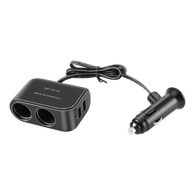 Double Rallonge Allume-Cigare 12V/24V - 2 Prises, Interrupteur, LED - Câble 15 Cm - Pour Voiture, Bateau