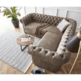 Canapé d'angle Chesterfield - DELIFE - Taupe - 2 places - Moelleux - Style classique-1