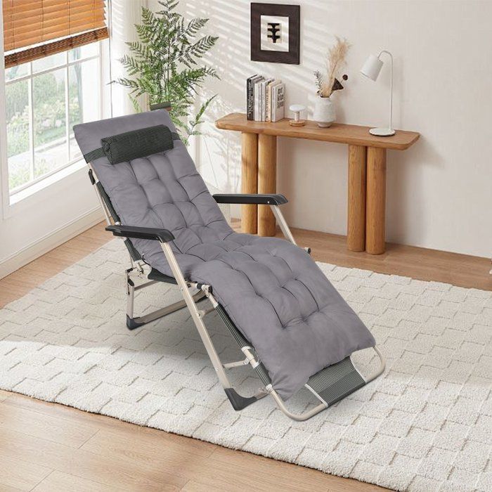 Fauteuil Jardin Chaise Longue Pliable Inclinable Avec Rembourrage - Repose-Pieds Et Appuie-Tête Amovible Structure Acier