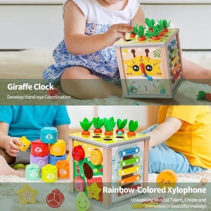 Battat Cube D’activité En Bois – Ferme, 5 Faces, Animaux, Perles, Tracteur – Jouet éducatif Dès 1 An