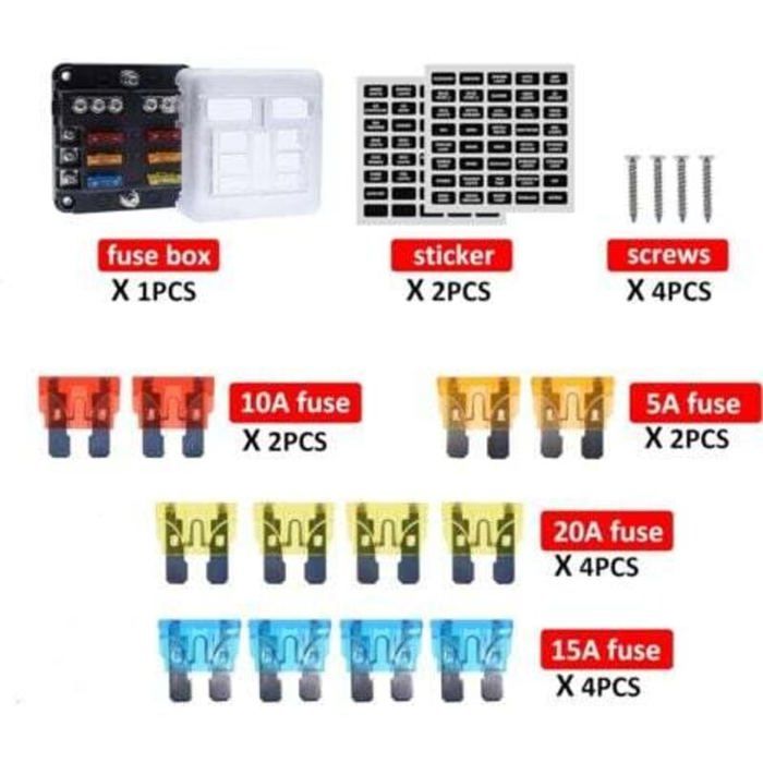Boîte à Fusibles 12V 12 Voies Avec LED - Bloc Fusible Voiture, Camping-car, Bateau - 24 Fusibles Inclus