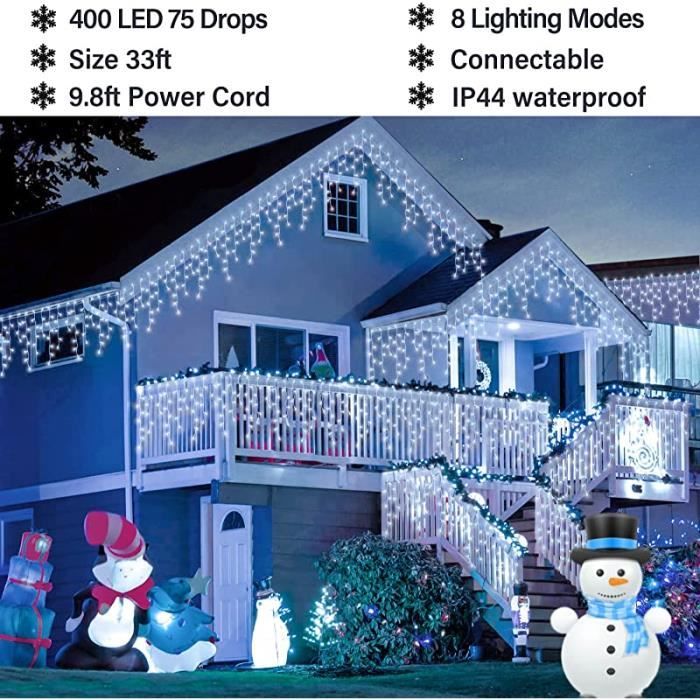 Guirlande Lumineuse Extérieure 10m 400 LED - Blanc Chaud, 8 Modes, Minuterie, IP44 - Pour Balcon, Avant-toit, Noël