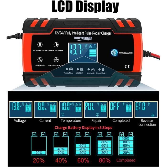 Chargeur De Batterie De Voiture 15 A 12 V/24 V Avec Mode De Réparation