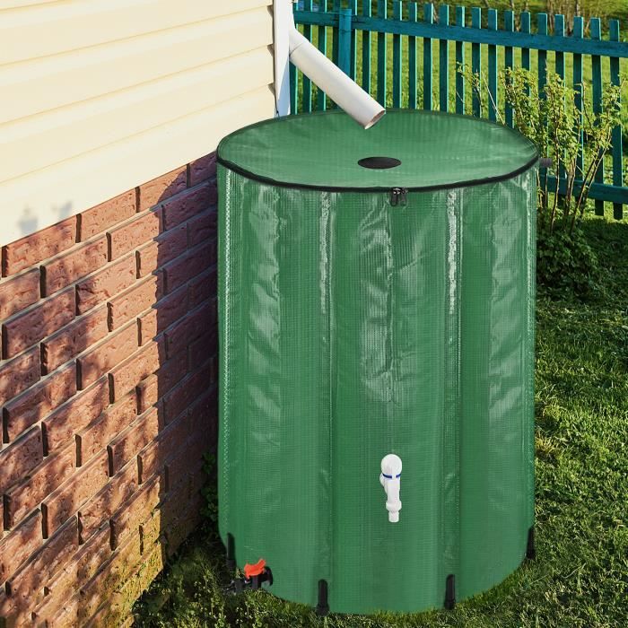Récupérateur Eau Pluie Pliable 500L - Avec Robinet Et Échelle - PVC - Vert - Pour Jardin