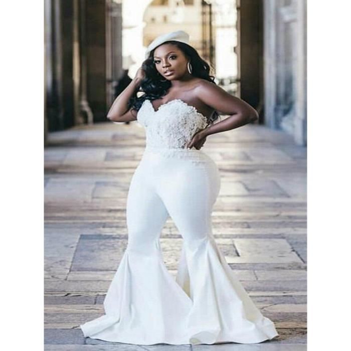 Robe De mariee en dentelle style Boho combinaisons De plage modeste collection 2020 Blanc Cdiscount Pret a Porter