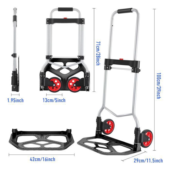 Diable Pliable En Aluminium UISEBRT - Chariot De Transport Robuste Jusqu'à 60 Kg