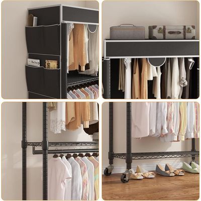 Portant à Vêtements 3 Niveaux Avec Housse - Robuste Sur Roulettes, Hauteur Réglable 90x45x205cm Gris