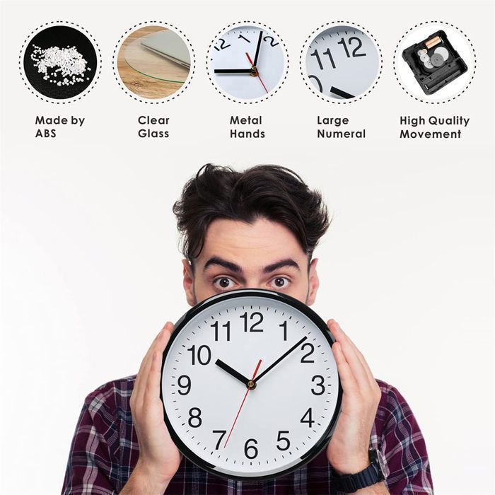 Horloge Murale Bois MDF 25 Cm Silencieuse – Design Moderne Chiffres Romains, Facile à Lire, Noir Élégant