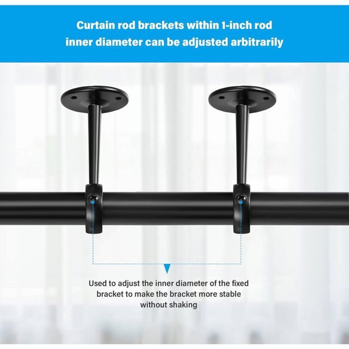 Lot 2 Supports Tringle Rideaux Plafond Et Mur Réglables 28-32mm Acier Inoxydable Noir
