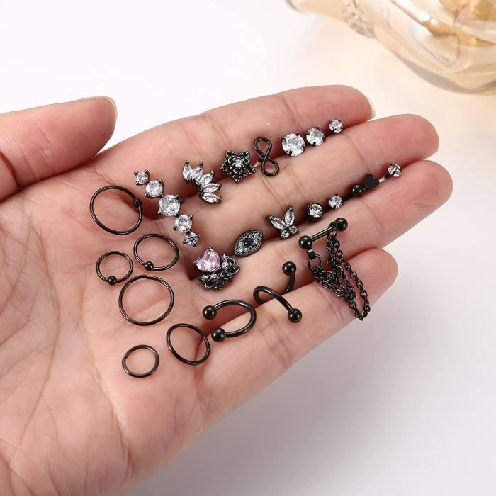 NIUSIMAN Set De 6 Piercings Hélix - Acier Chirurgical Or/Argent - Pour Cartilage, Tragus, Nez Et Labret | Bijoux Sans Filetage