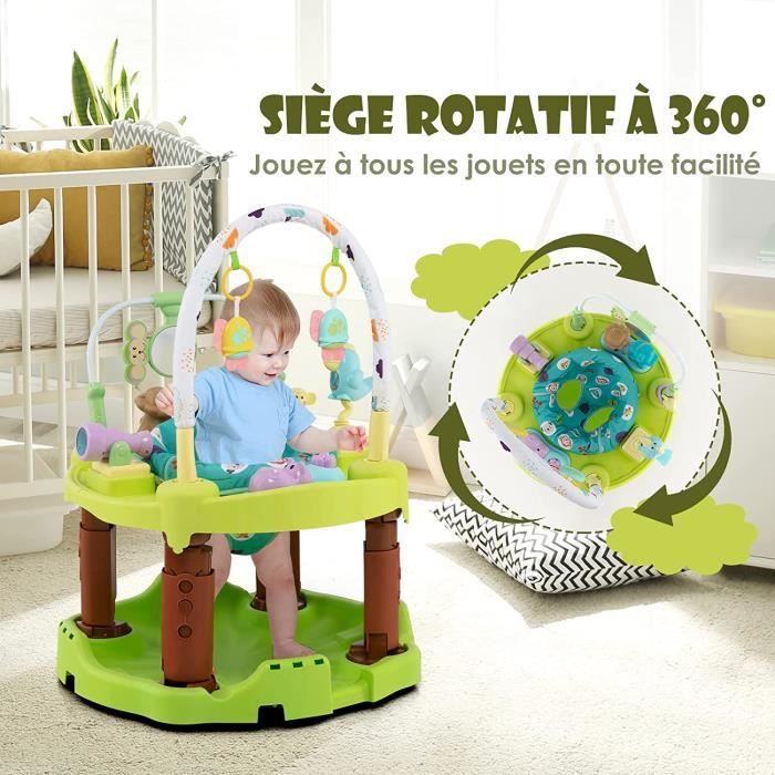 Table d'Activité Bébé Pliable 3 en 1 Trotteur Évolutif Tapis d'Eveil Siège  Rotatif 360° Hauteur Réglable sur 3 Niveaux Vert - Costway