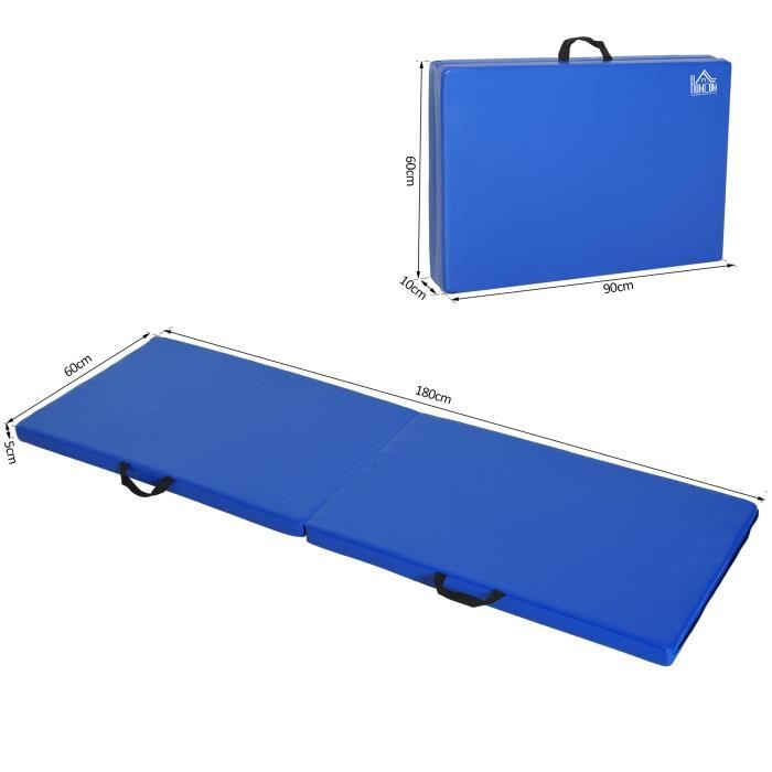 Tapis de gymnastique pliable HOMCOM - Bleu - 180x60x5 cm - Simili cuir -  Confortable et portable - Cdiscount Sport