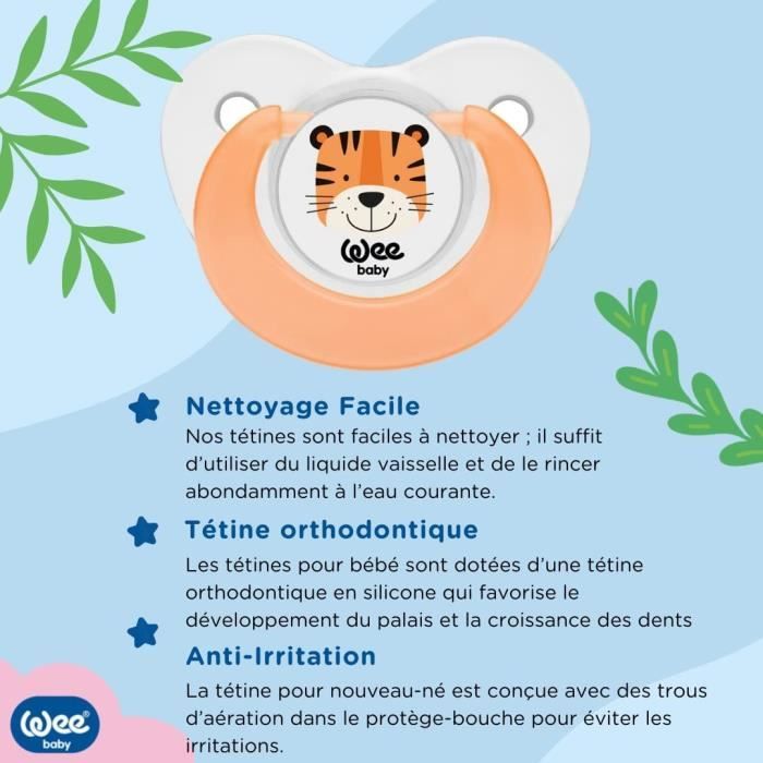 Wee Baby (Pack de 4) Tétine pour bébé Tétine de dentition à motifs  d'animaux avec tétine orthodontique en silicone pour des den118 - Cdiscount  Puériculture & Eveil bébé