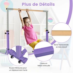 Kegoupdys Barre De Gymnastique Pliable Pour Enfants - Hauteur Réglable 115-155 Cm Avec Anneaux