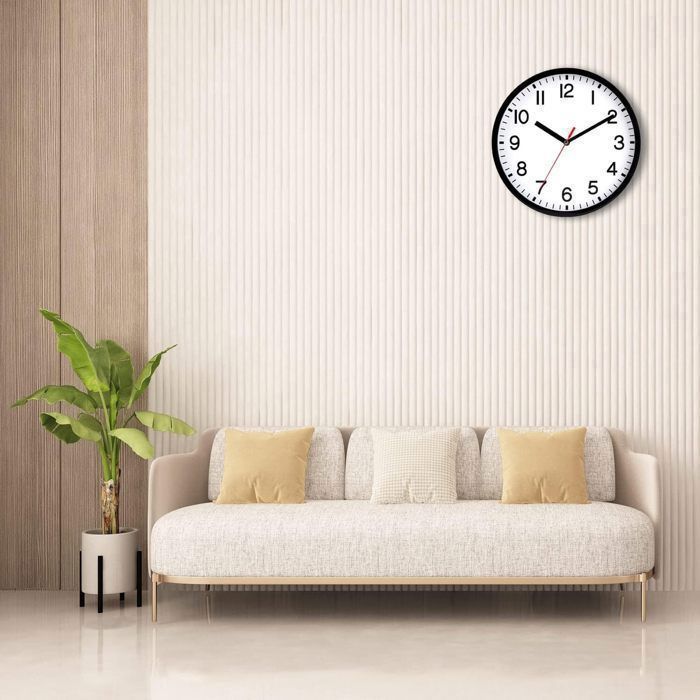 Horloge Murale Silencieuse 25.4 Cm - Design Minimaliste Noir Et Blanc - À Piles, Sans Tic-tac - Pour Chambre, Salon, Bureau, école - 4
