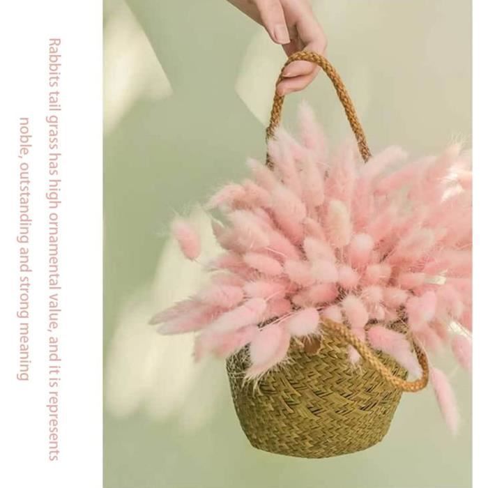 QUARKZMAN 120pcs Queue De Lapin Naturelle Fleurs Séchées 43cm - Herbe De Pampa Lagurus Ovatus Rose Clair Pour Décoration Mariage Noël
