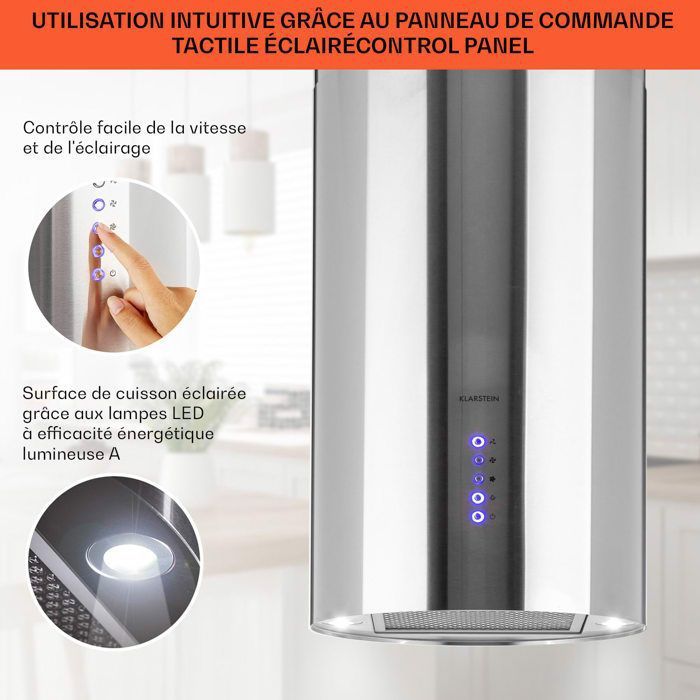 Hotte aspirante encastrable Klarstein - 72 cm - Évacuation - Lampes LED