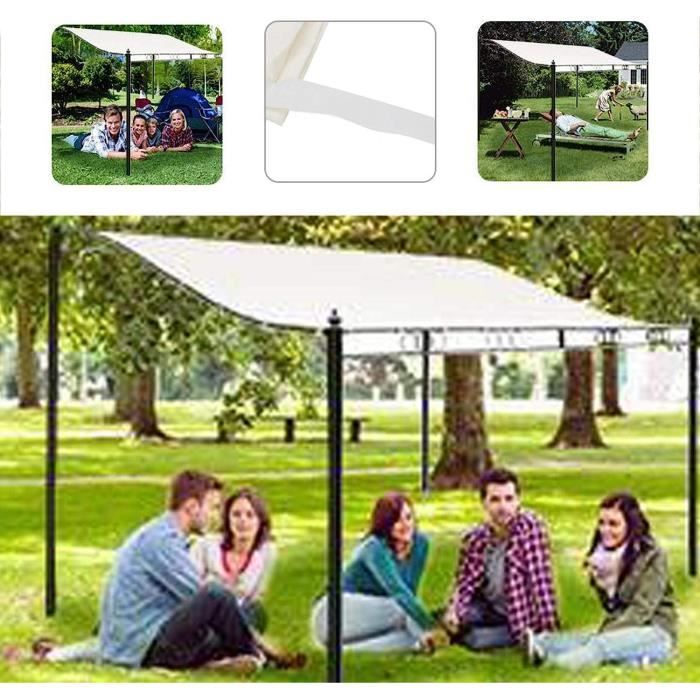 Voile D'ombrage Rectangulaire 3x2.6 M - Toile 300D étanche, Protection UV, Pour Tonnelle Ou Pergola - 6