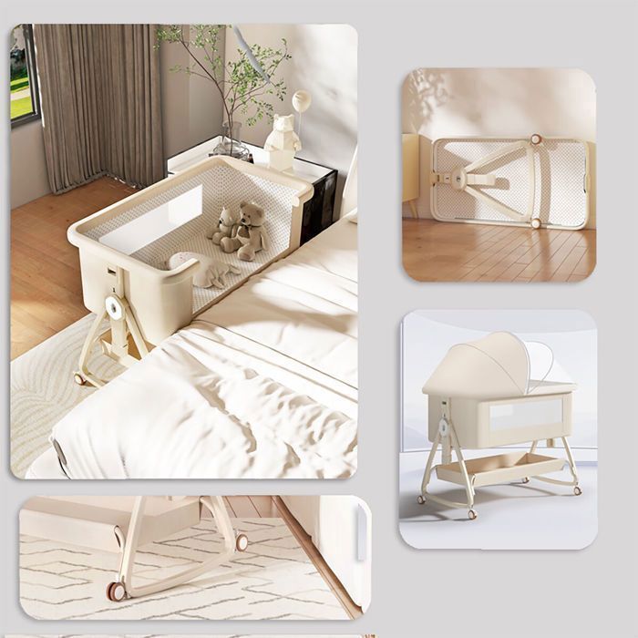 WODFARR Lit Cododo Bébé 2 En 1 Avec Matelas Et Moustiquaire - Réglable Gris Foncé