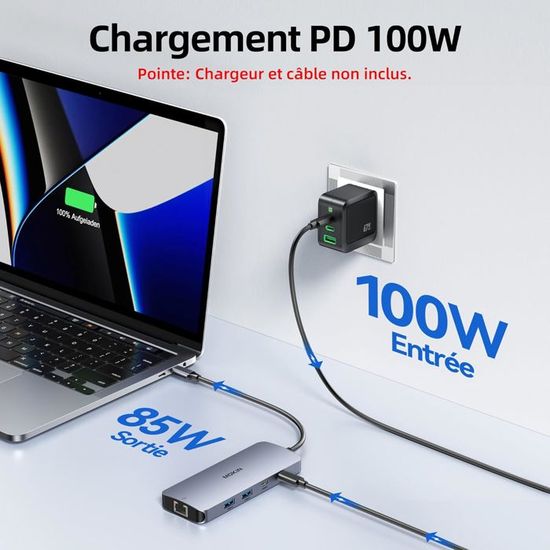 QIANRENON Adaptateur multiport USB C vers HDMI Type C 3.1 Convertisseur multiport Thunderbolt 3 vers 4K