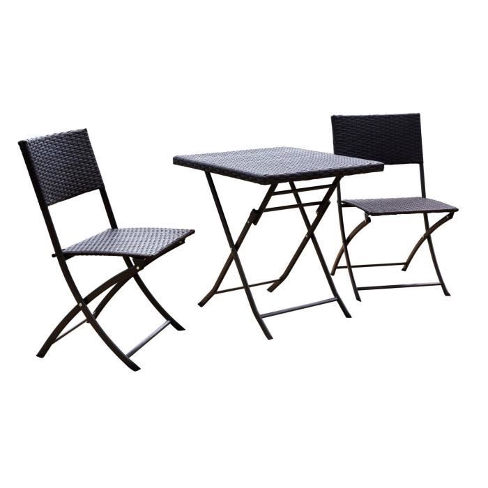 Set Bistrot - Acier & Résine tressée - 2 places - Table 65 x 65 cm + 2 chaises - Gris