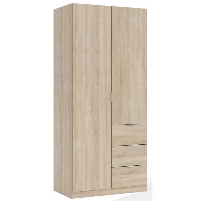 GLORIA Armoire de chambre style contemporain mélaminée décor chêne