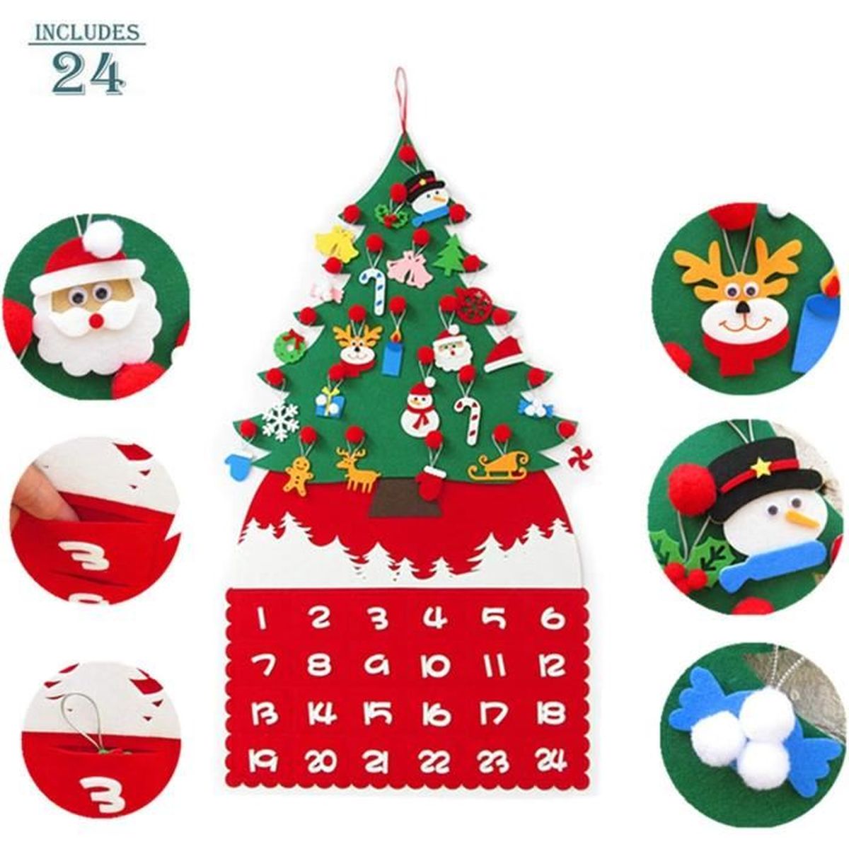 Arbre de Noël DIY Calendrier Calendrier de l'Avent Kit Feutre Tissu